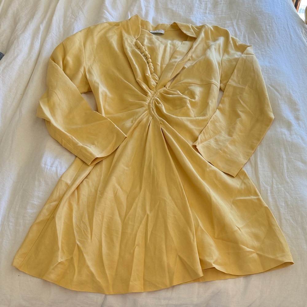 Sandro Yellow Crepe gathered mini dress